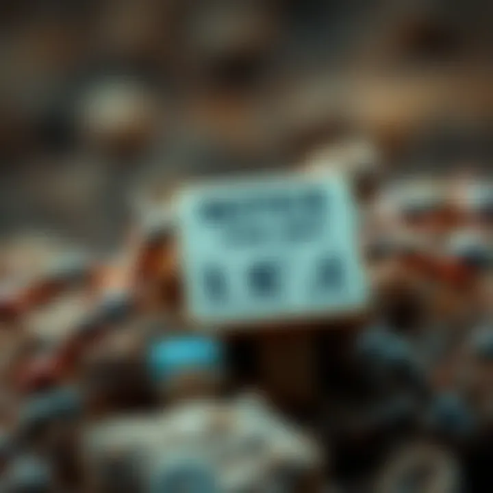 A close-up of ants gathering around a small notice board, showcasing tiny text and images related to their activities.