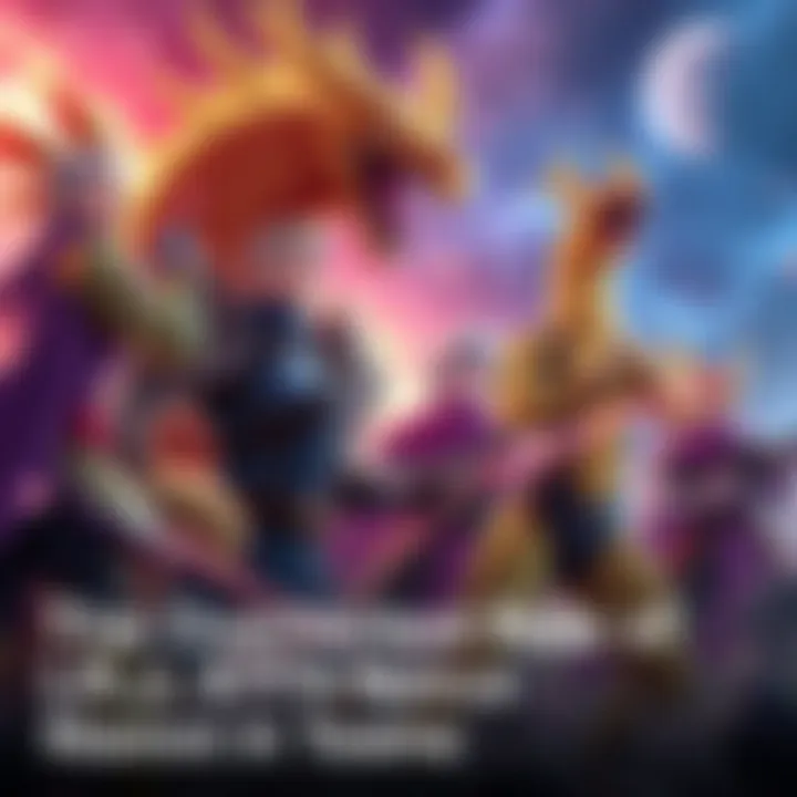 A group of characters including LR STR Nuova Shenron strategizing together in a battle scene