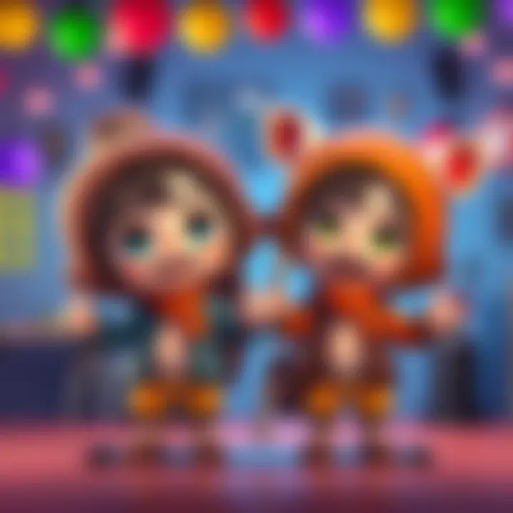 Two Chibi-style characters representing Nuts & Dolts, showcasing their playful nature in a colorful fan art setting.