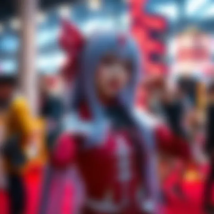 Nyukix showcases a detailed Touka cosplay, featuring an elaborate costume and vibrant colors that capture the character's essence, posed strikingly at a cosplay event.