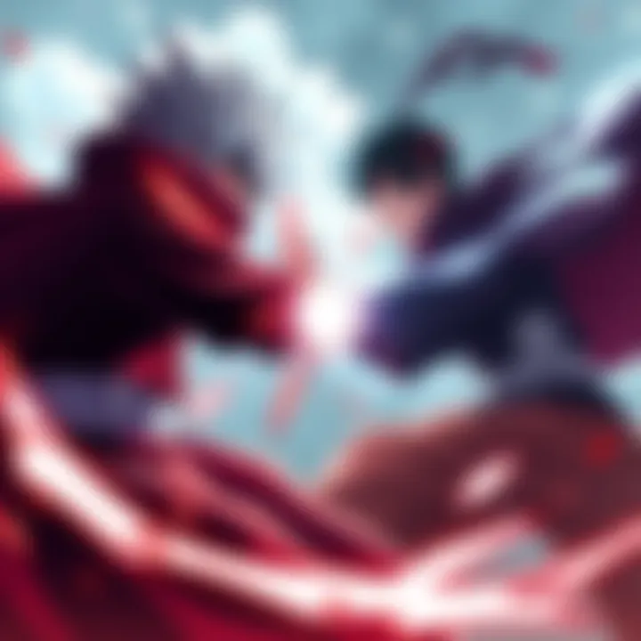 Obito using Mangekyo Sharingan and Hashirama cells faces off against Timeskip Sarada enhanced by Ohirume in a fierce fight