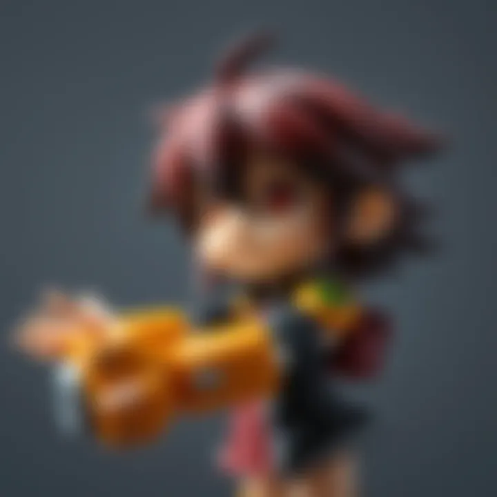 Close-up of an Ochaco Nendo figure with a stiff arm joint, showing the figure's character design and pose difficulty