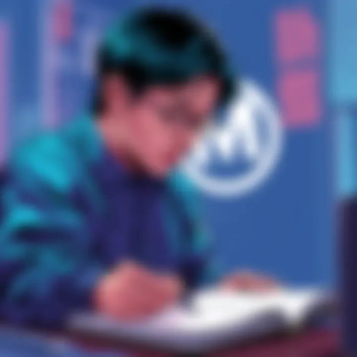 Illustration of Oda writing in a notebook with Modulo's logo in the background
