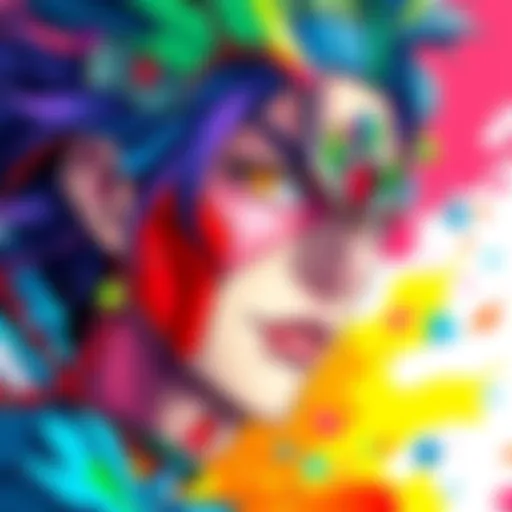A vibrant display of Oda's artwork showcasing various colors enhancing character emotions and narrative depth