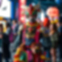 A person in a detailed oden cosplay outfit, showcasing vibrant colors and accessories, standing at a community event with fans