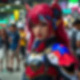Cosplayer showcasing detailed Ofc Rebecca costume at a community event, displaying vibrant colors and intricate design features.