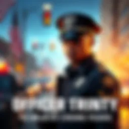 Officer Trinity in uniform, patrolling the streets with a determined expression, ready to enforce the law and ensure community safety.