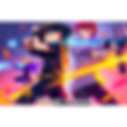 Colorful artwork showcasing Asta, Yung, Yami, and Natch in dynamic poses, highlighting their unique styles.