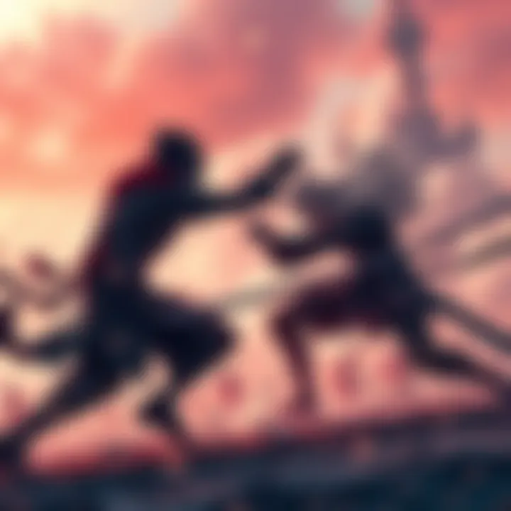 A battle scene depicting Ogami preparing to fight a weakened version of Sukuna, showcasing tension and strategy, with both characters positioned on a dramatic battlefield.