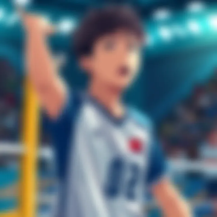 Oikawa, a handsome volleyball player, shows determination and emotion during a game, reflecting his inner struggles and challenges.