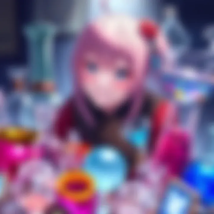 A fan art showing Okina surrounded by various glass objects, looking amused and curious about them.