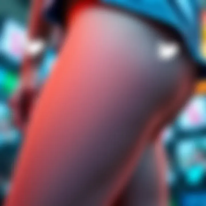 Okina's Thigh on Social Media A close-up view of Okina's thigh with social media icons around it, representing online discussions.