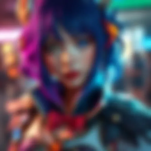 A detailed view of a fan in Ol Rissa cosplay, showcasing intricate costume elements and vibrant colors.