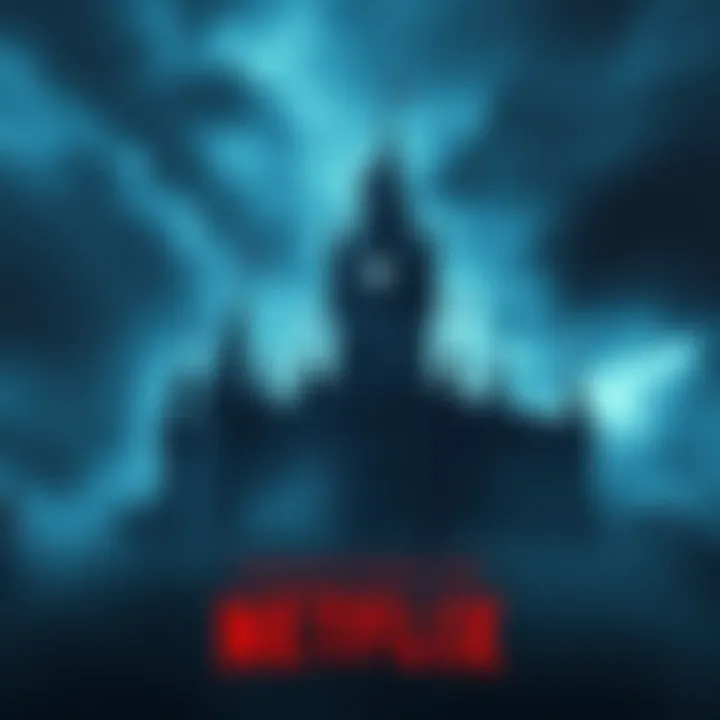 A spooky view of the Old Blue Castle featured in Collection 4 on Netflix, with dark clouds surrounding it and an eerie atmosphere.