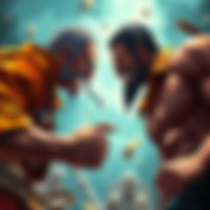 Old Garp and Current Shanks Battle Scene Old Garp and current Shanks facing each other in an intense battle pose, showcasing their fighting stances and strengths.