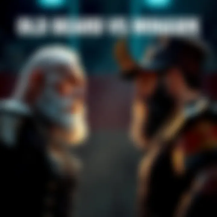 Old Beard and Mihawk standing in a tense standoff, showcasing their determined expressions and iconic looks, ready for battle.
