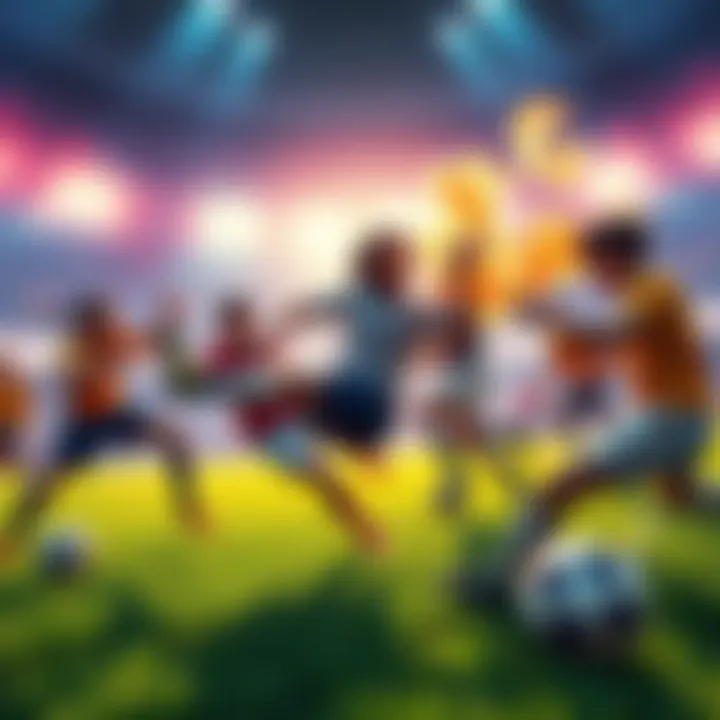 A group of players showcasing classic hissatsu moves in a vibrant soccer game setting