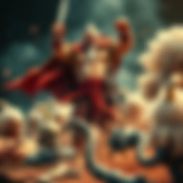 An elderly man, Whitebeard, stands triumphantly over a fallen Akainu, showcasing strength despite his age.