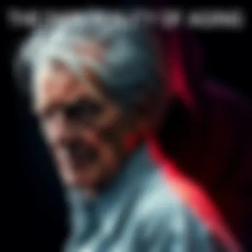 Old person with a shadowy figure An elderly figure with a menacing shadow looming behind, representing the darker traits of aging.