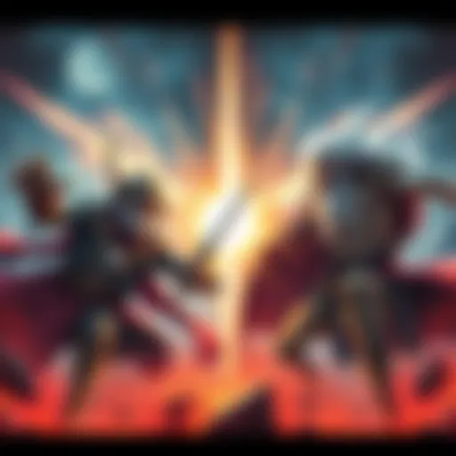 Old Rayleigh and Old Gaban are depicted in a dynamic showdown, showcasing their unique powers and abilities in a vibrant battle scene