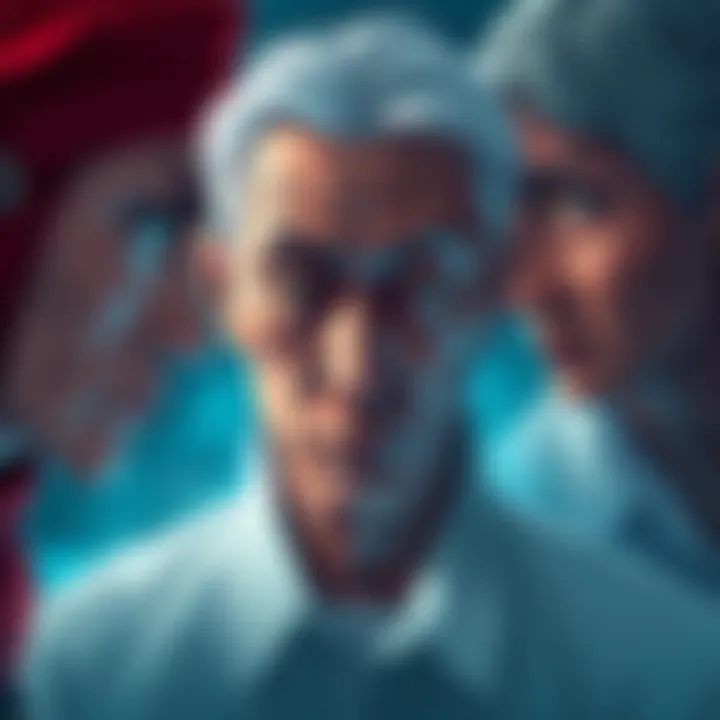 Artistic depiction of older characters in Modulo, showing their faces without eyes except for one character, Yuji, highlighting Gege's unique artistic choice.