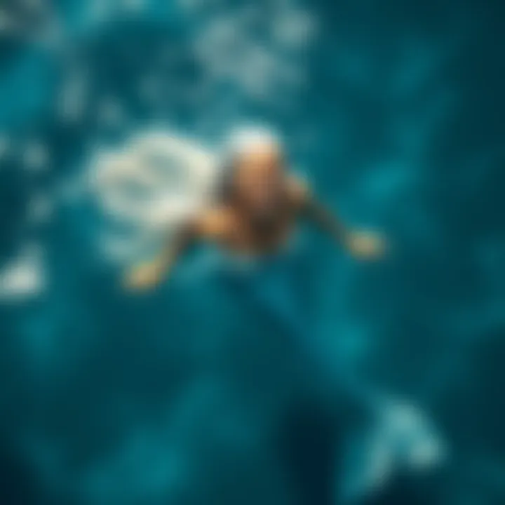 Older mermaid swimming gracefully in ocean A mermaid over 30, with flowing silver hair and a shimmering tail, swims happily in clear blue water, symbolizing beauty at any age.