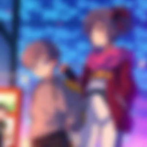 Older sister and little brother characters in anime An older sister character with a protective stance beside her younger brother in a colorful anime setting