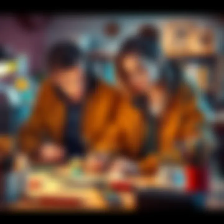 Olivier Armstrong and Riza Hawkeye collaborating on art, with warm colors and creative tools around them.