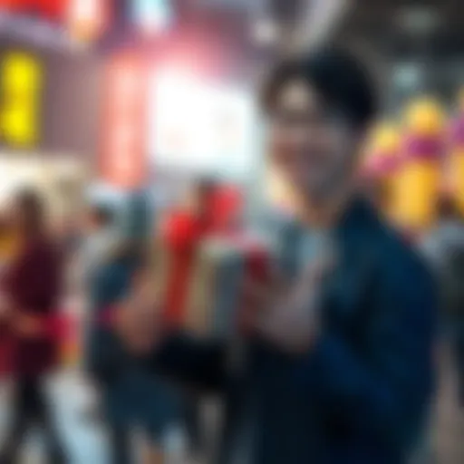 Omatsu smiling while presenting a SEZA gift during a lively mini MBS event