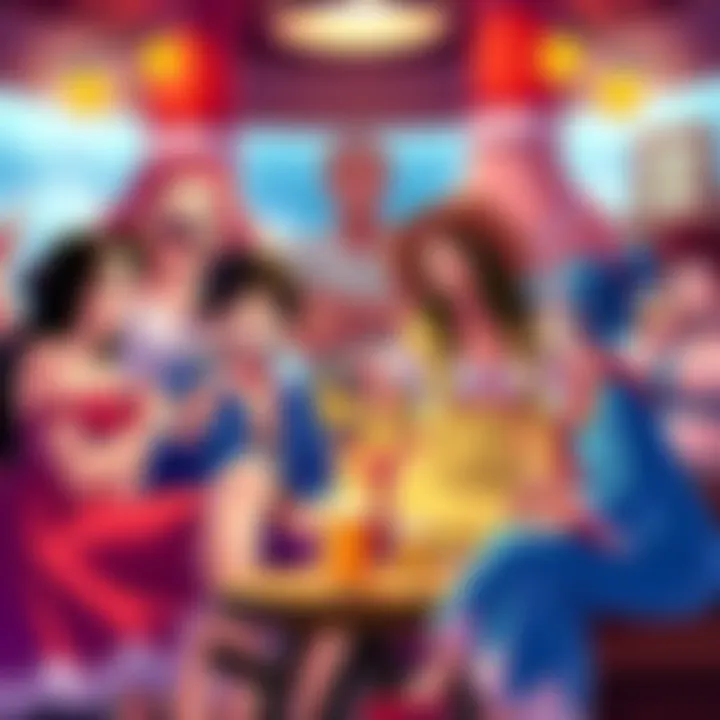 A lively scene featuring characters from One Piece interacting with Aunty Donna members in a fun and adventurous setting.