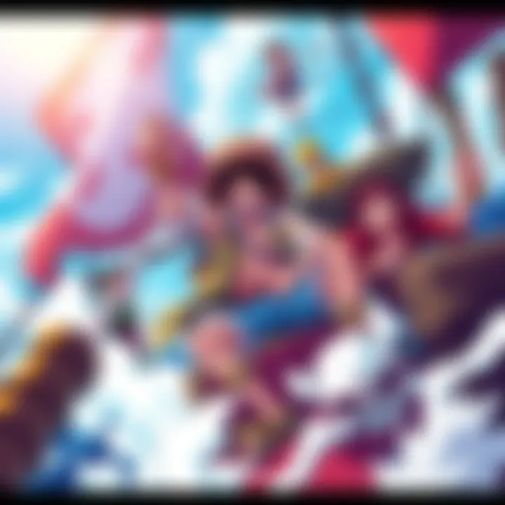 Exciting scene from One Piece featuring main characters, including Kuma, on a pirate adventure