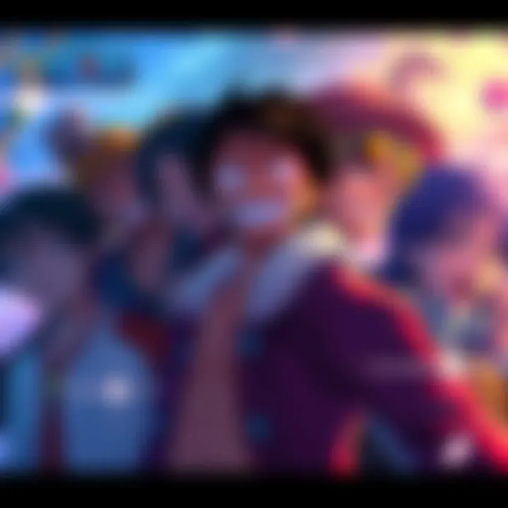 One Piece Character Development A scene showing diverse characters from One Piece, highlighting their emotions and interactions to illustrate character depth.