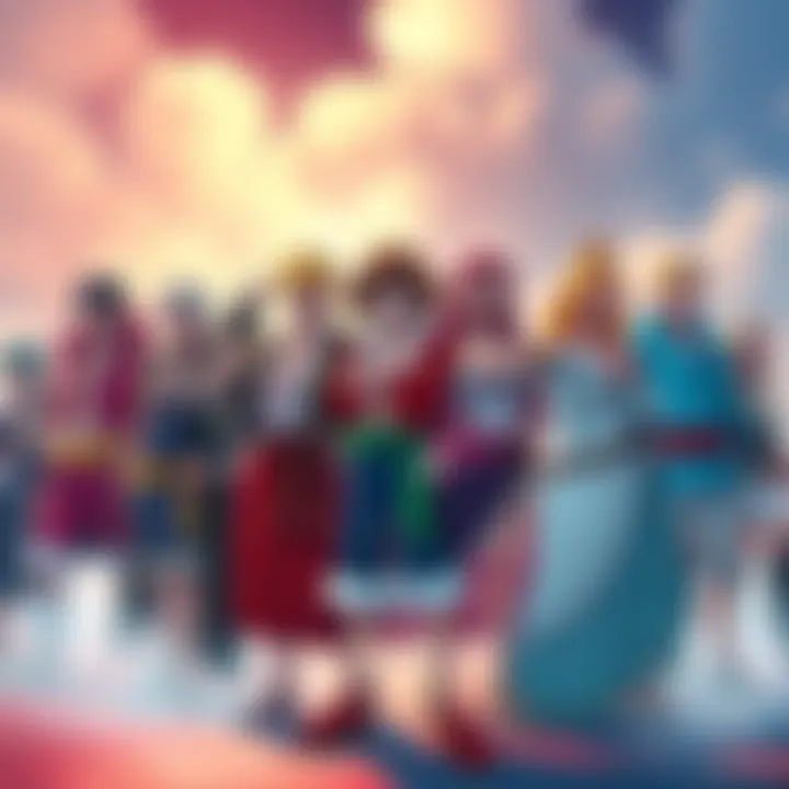 A colorful group of One Piece characters standing together, showcasing their unique styles and expressions