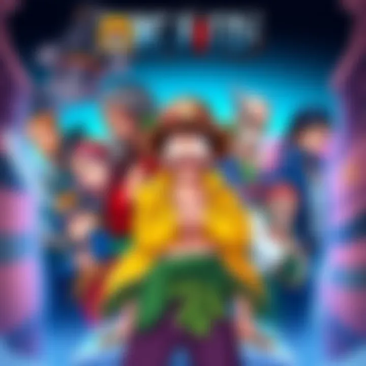 A colorful illustration showcasing key One Piece characters with their unique traits and personalities, set against a pirate-themed background.