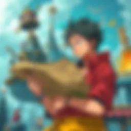 One Piece Conspiracy Theory Illustration of a character holding a treasure map, looking thoughtful against a backdrop of changing story elements, symbolizing influences on One Piece narrative.
