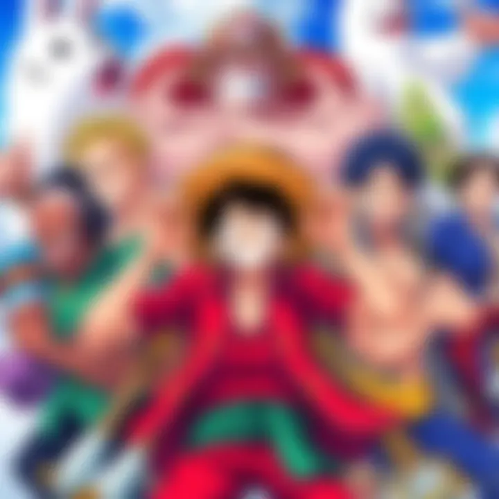 One Piece Dub Characters Famous characters from One Piece in action, showcasing unique personalities and expressions in a vibrant anime style.