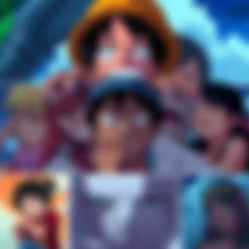 A collage of emotional scenes from One Piece, showing characters in moments of sorrow and joy, capturing heartfelt reactions.