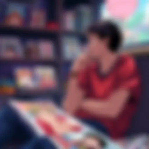 A fan sitting with One Piece manga and anime merchandise, looking thoughtful about their favorite series.