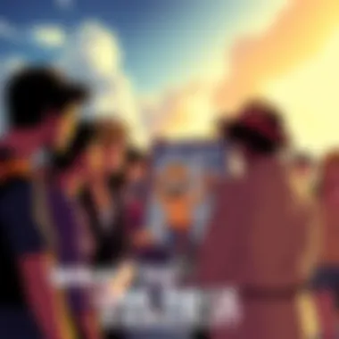 A group of people discussing theories about the One Piece treasure with one person sharing a theory on a board