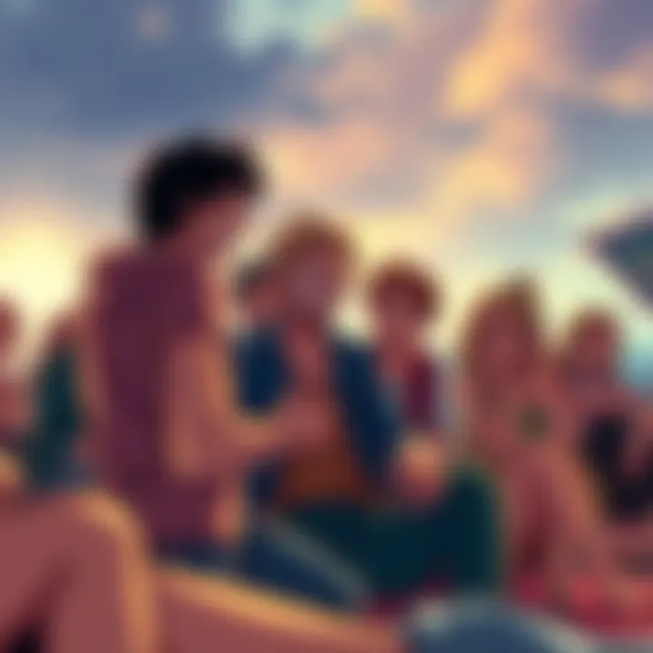 A group of One Piece fans passionately sharing their thoughts on the best plot twists in the series