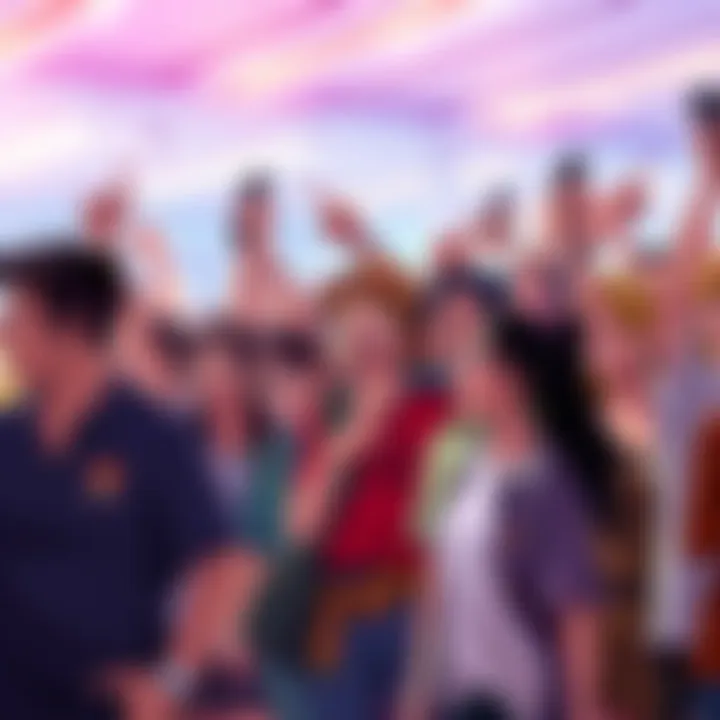 A group of diverse fans excitedly discussing and promoting One Piece anime at a gathering, showcasing enthusiasm for the long series.