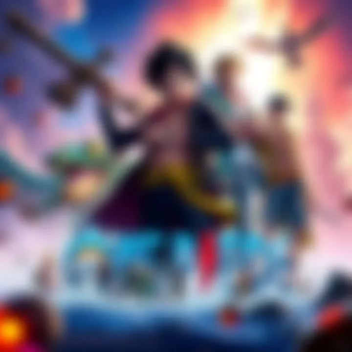 Concept art for a One Piece video game, featuring characters and elements inspired by the Netflix series, showcasing vibrant colors and adventurous themes