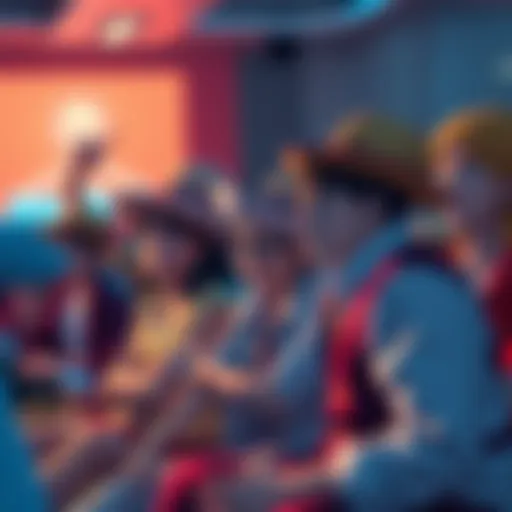 Fans participate in a guessing game identifying One Piece characters, with excitement and fun in the air.