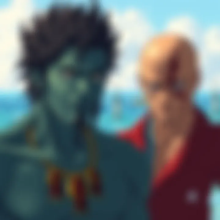 Illustration of Birkans and Shadorians showcasing their unique features and traits in a colorful One Piece setting