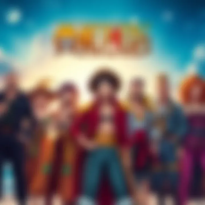 Cast members of One Piece Live Action series standing together, showcasing vibrant costumes and lively expressions