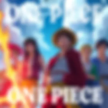A scene showing characters from One Piece in live action, reflecting the shift from the original manga and anime to the new adaptation, with vibrant colors and a dramatic atmosphere.