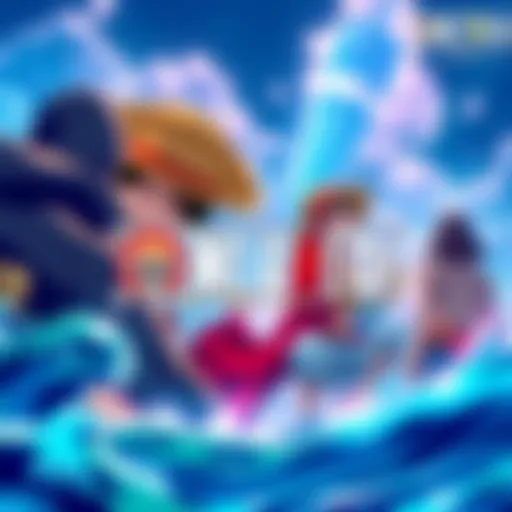 A vibrant scene from One Piece showing key characters in an iconic moment, reflecting the series' adventure and camaraderie.