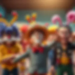 Colorful characters in wild costumes from One Piece Season 2 showing off their quirky design and humor