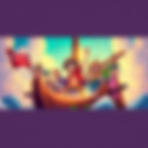 A colorful illustration featuring Monkey D. Luffy and his friends on a ship, celebrating friendship and adventure from One Piece.