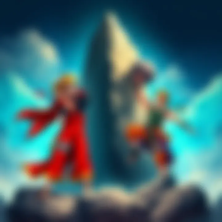 A One Piece character lifting a mountain stands tall against a Naruto character lifting a boulder, showcasing their strength in an epic clash.